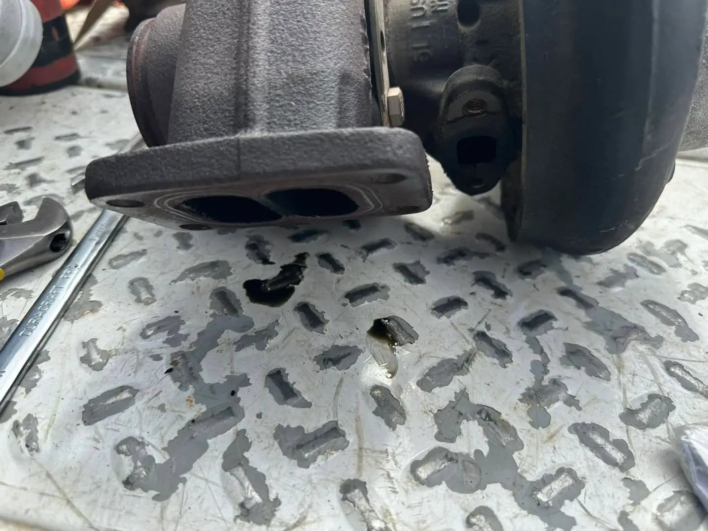 Close-up turbocharger repair for heavy equipment